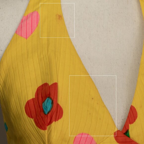 Vintage 60s Malia Honolulu Mini Dress Mod Floral Bright Neon Beach Cover Halter - Picture 3 of 14